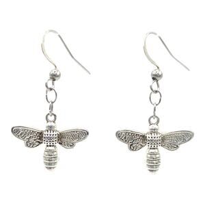 Silver bee dangle earrings — lightweight nature insect jewelry
